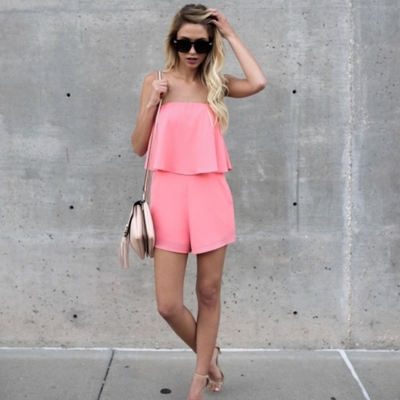 She and Sky Pants - NWT She & Sky Pink Strapless Flounce Romper